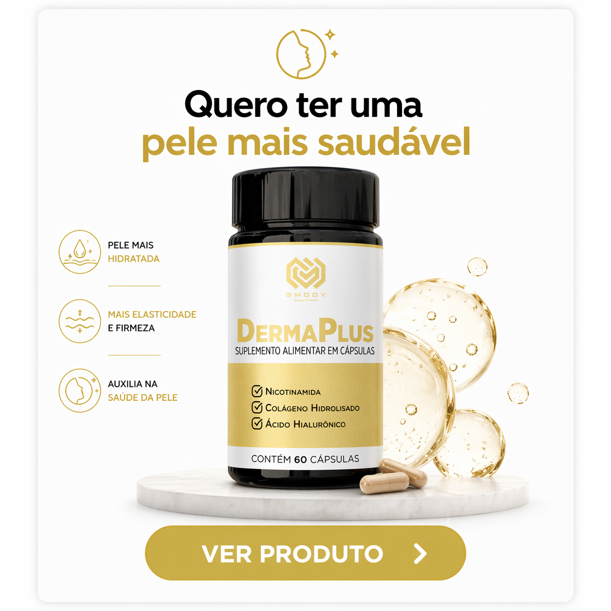 DermaPlus – Colágeno + Ácido Hialurônico para Pele Firme e Hidratada
