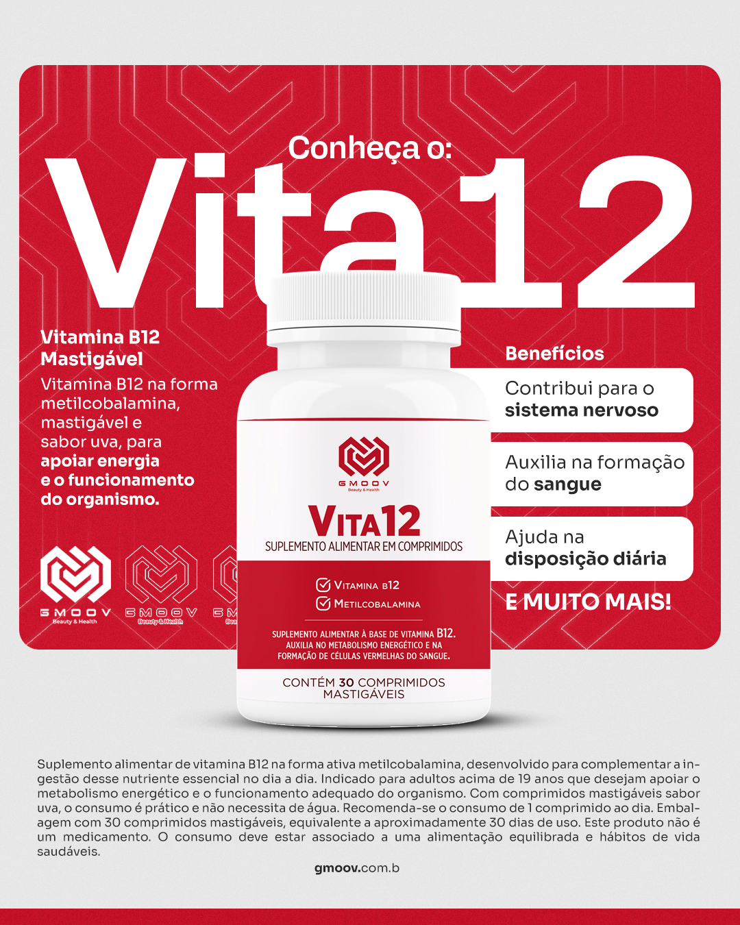 Vita12 – Vitamina B12 (Metilcobalamina) Mastigável