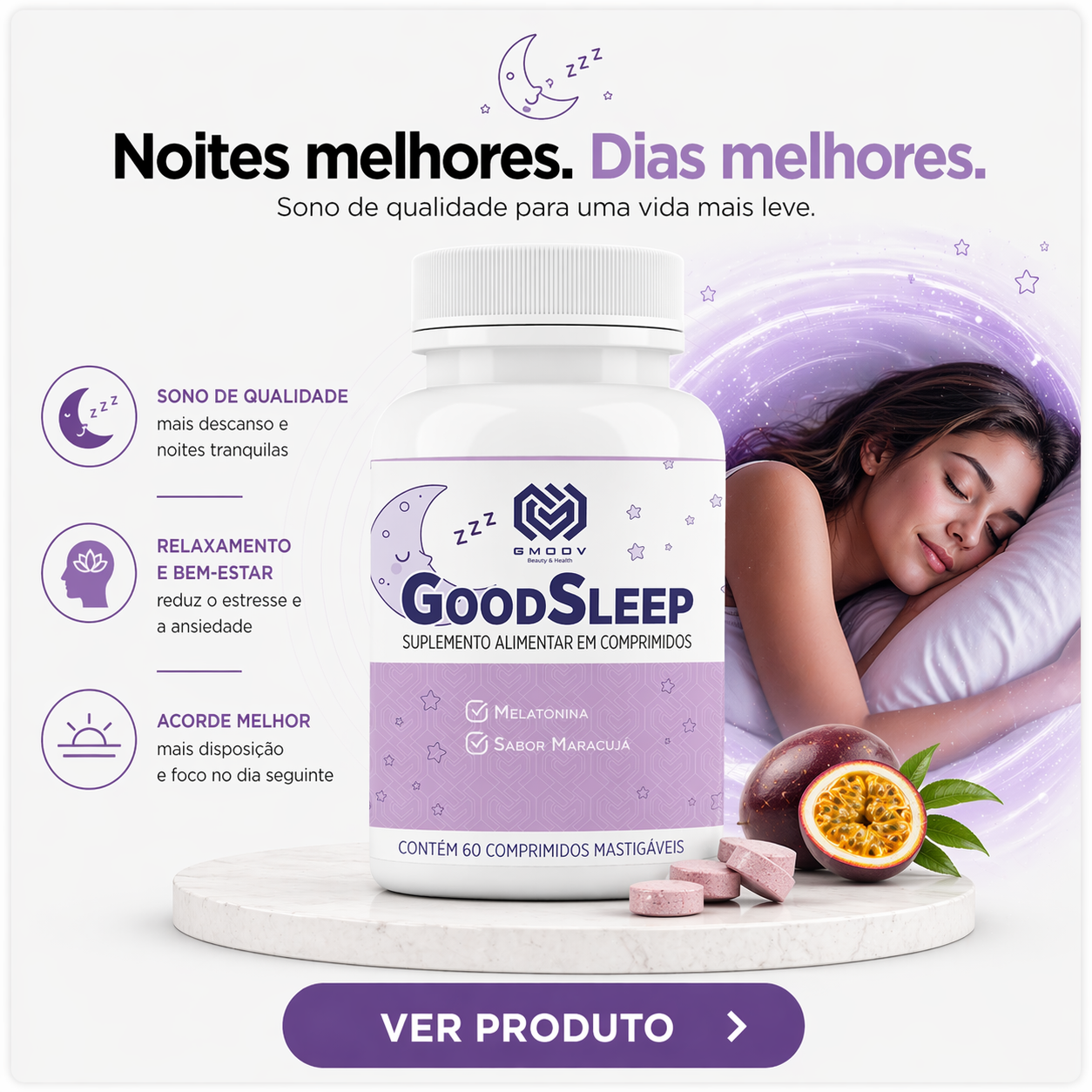GoodSleep – Melatonina Mastigável para Sono Profundo